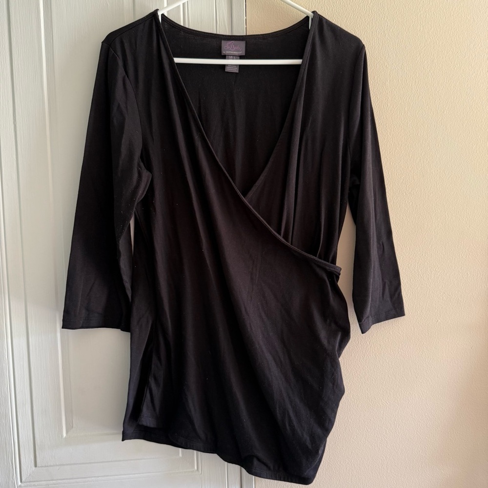 Oh Baby Motherhood Maternity Elegant Black Women's V neck Wrap Top Size Large